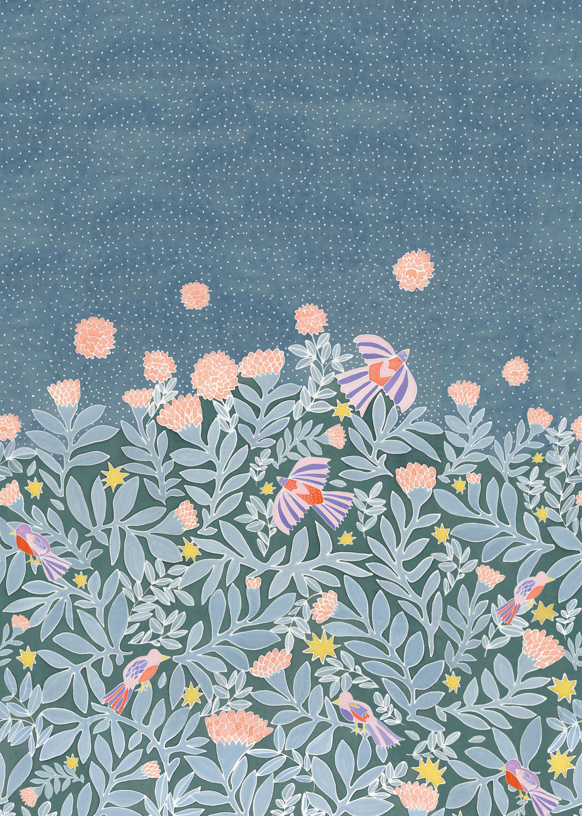 Papier peint panoramique Fleurs Birds Heaven bleu M 200X280 - Pimp My Wall de Casélio | Réf. PMW104836503