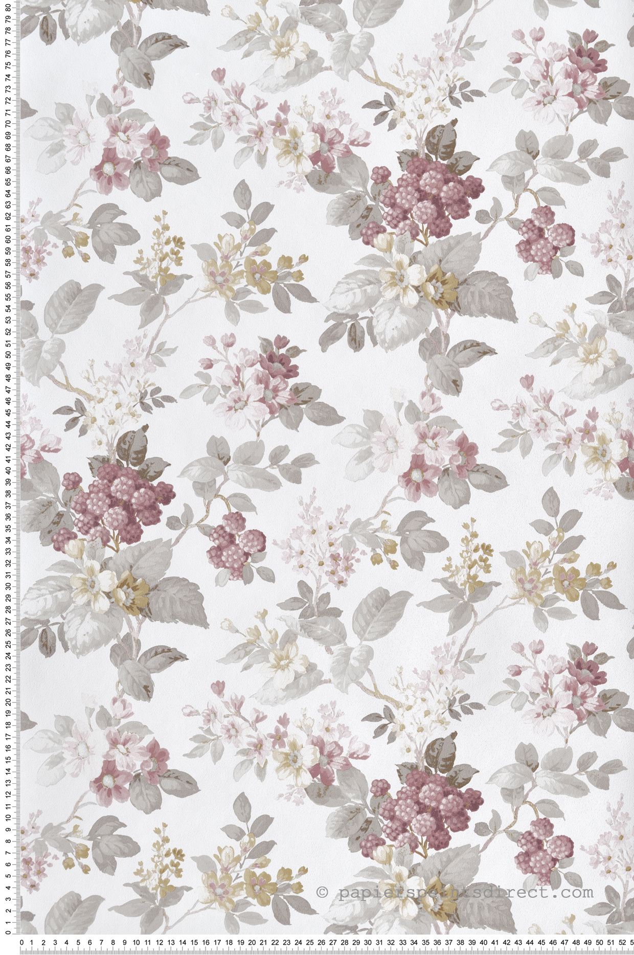 Papier peint Fleur Mûre gris rose beige - My Little Cottage de Montecolino | Réf. MC-M12308