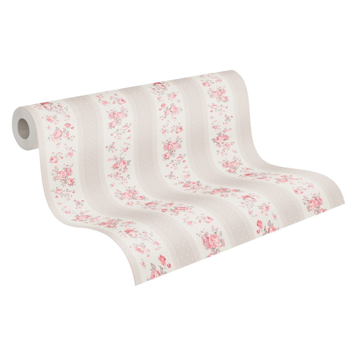 Papier peint Rayure Pois Florale lin rose - Maison Charme d'A.S. Création ROLL | Réf. AS-390694