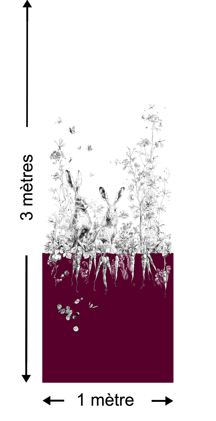 Papier peint Lièvres GAUCHES aubergine