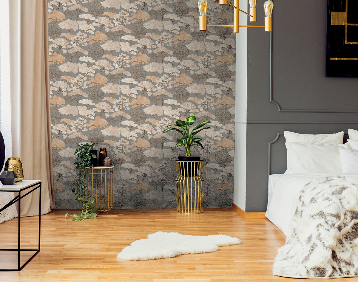 Papier peint Forêt Enchantée grise - Jardin d'Eden de Lutèce | Réf. LTC-51202408