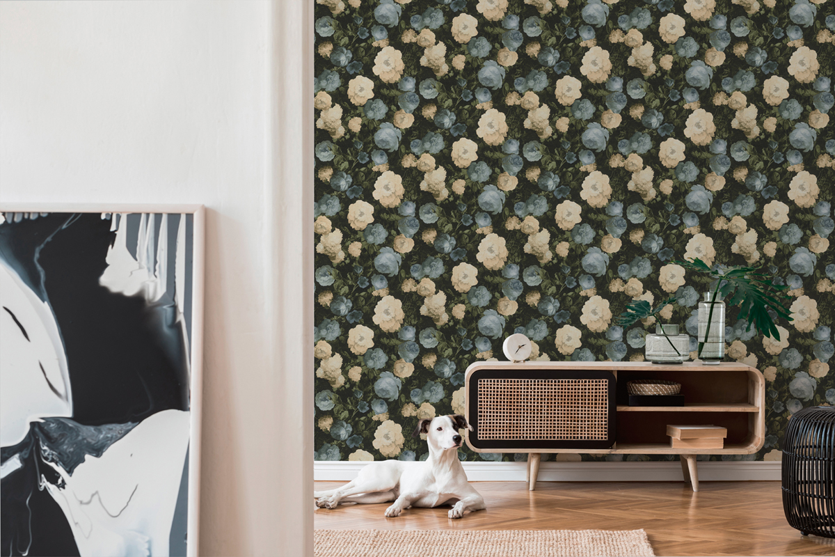 Papier peint Fleur Charme Vintage bleu - History of Art d'A.S. Creation | AMB Réf. 37650-2