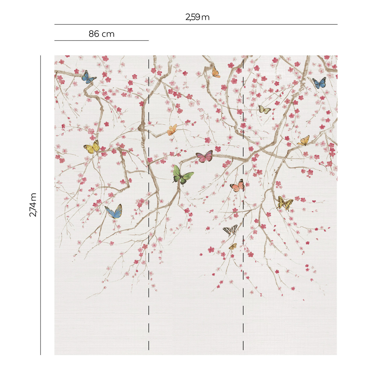 Papier peint panoramique Papillon Japonais Grasscloth argenté - Daisy Bennett d'Initiales AMBR | Réf. INI-DB32300M