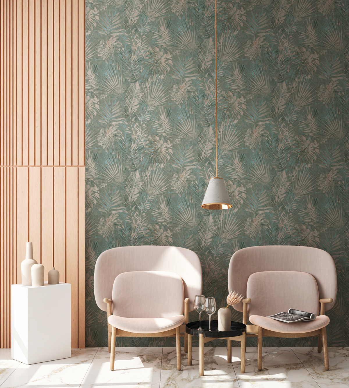 Papier peint Palmes Sumatra gris bleu - Natural Living d'A.S. Création | Réf. AS-386382