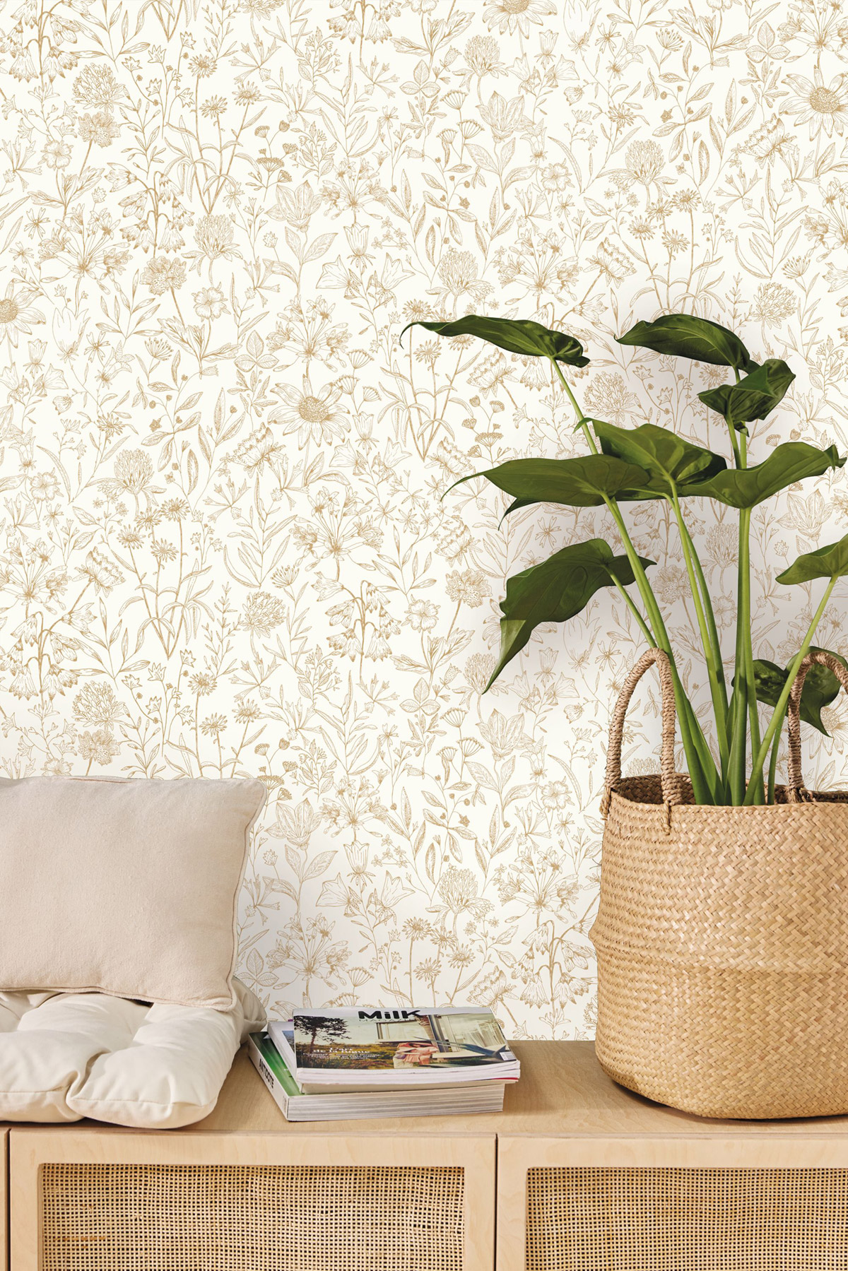 Papier peint Fleur Jardin de Giverny doré - Art of Botany de Casélio | Réf. AOB103002044