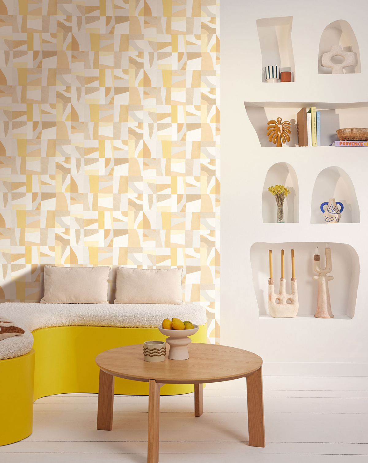 Papier peint Géométrique Aix beige jaune - Azur de Casélio | Réf. AZU105461228