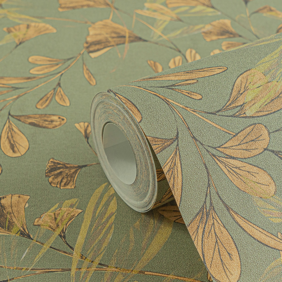 Papier peint Ginkgo Feuille mastic kaki - Anna D'Andrea d'A.S. Création AMB4| Réf. AS-782231