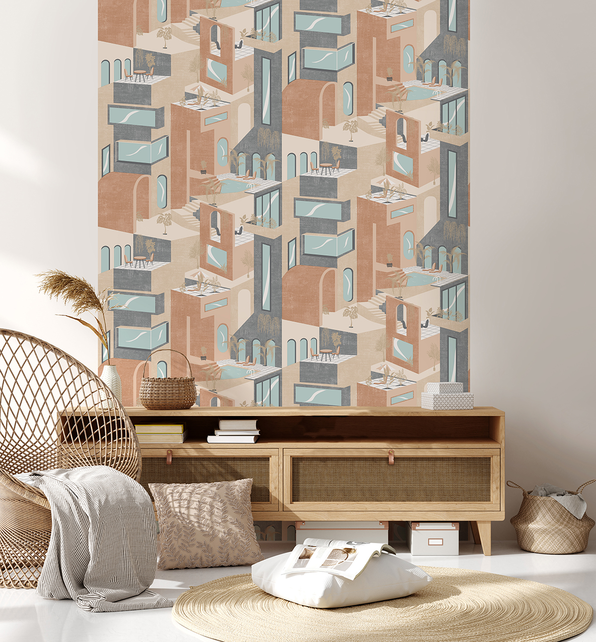 Papier peint Villa et Terrasse saumon et argenté - Arty d'Ugépa | Réf. UGP-M47505