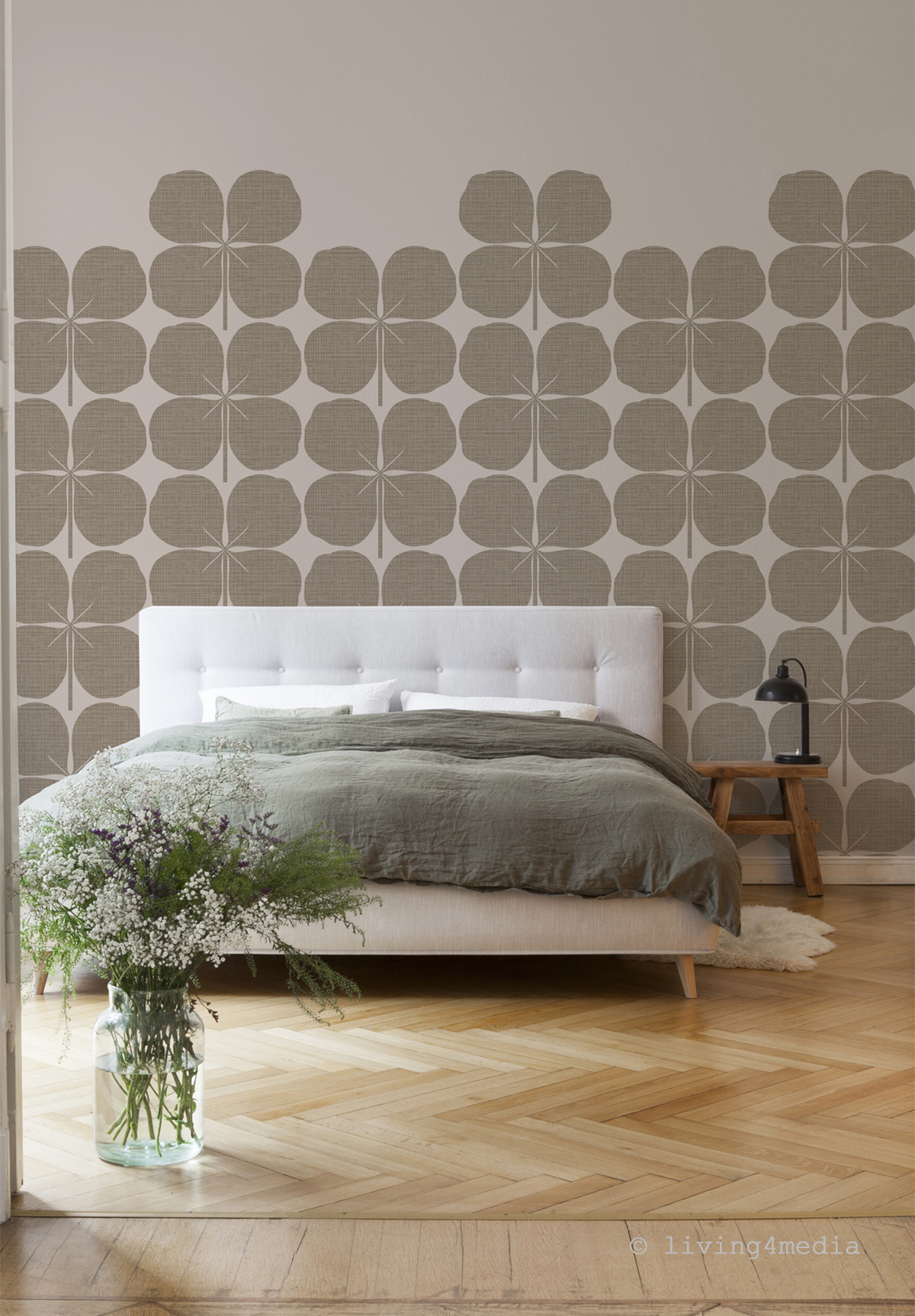 Papier peint panoramique Trèfle à 4 Feuilles Bonheur Ocre A - 1/2/3 - Isidore Leroy