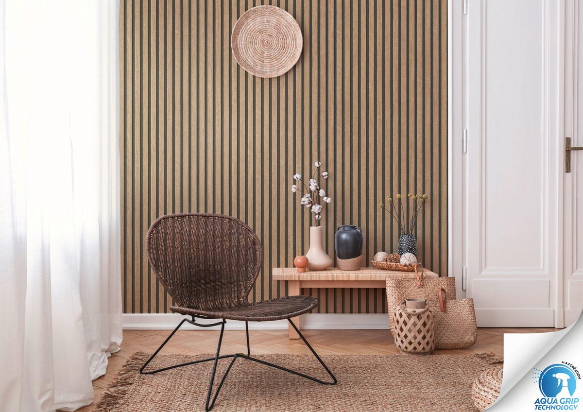 Papier peint préencollé Tasseaux Bois Chêne nature - Designdrop d'A.S. Création AMB2 | Réf. AS-784591