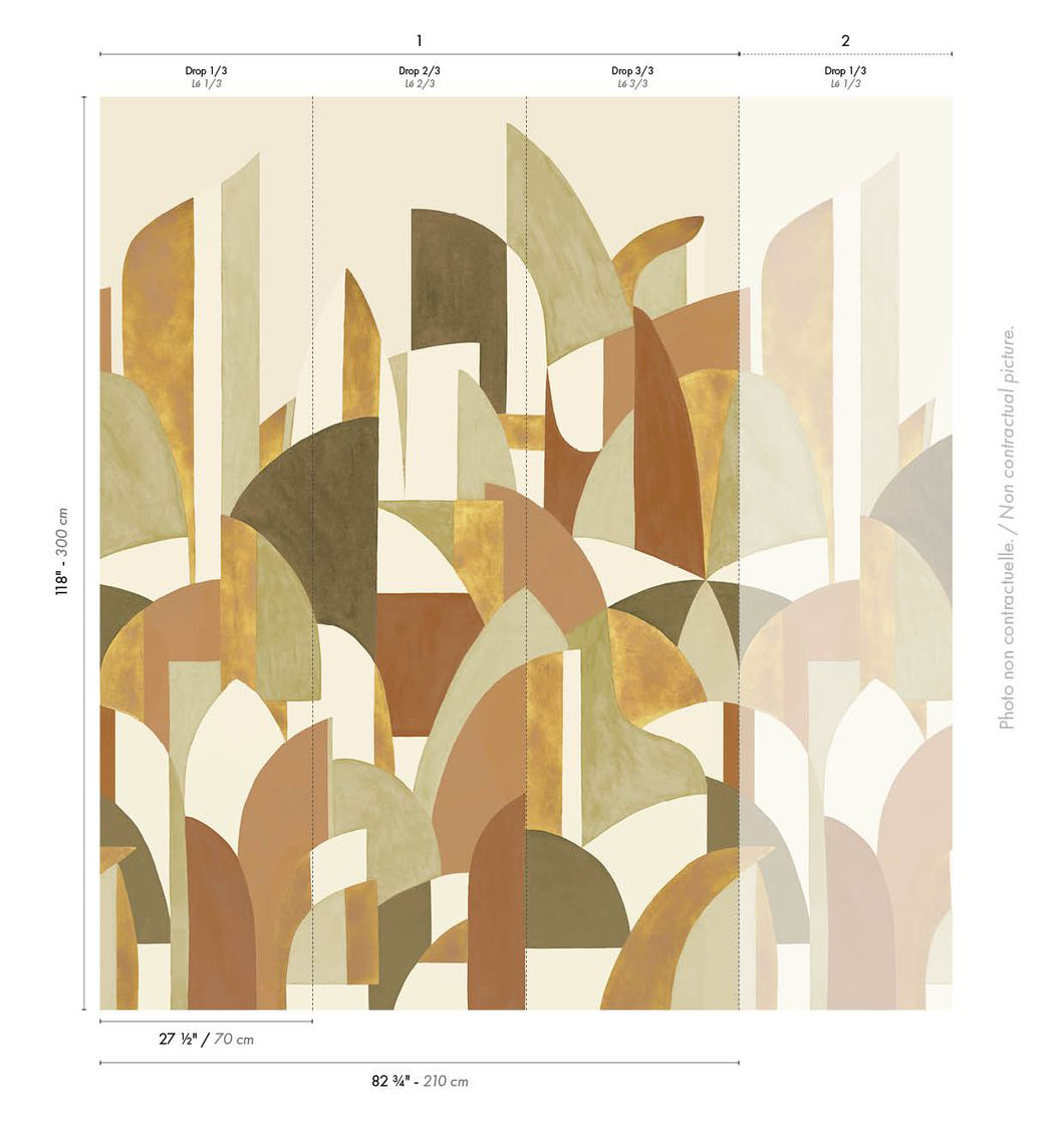 Papier peint panoramique Géométrique Pablo vert amande doré - Panoramas 4 de Casamance AMBR | Réf. CAS-A74882548