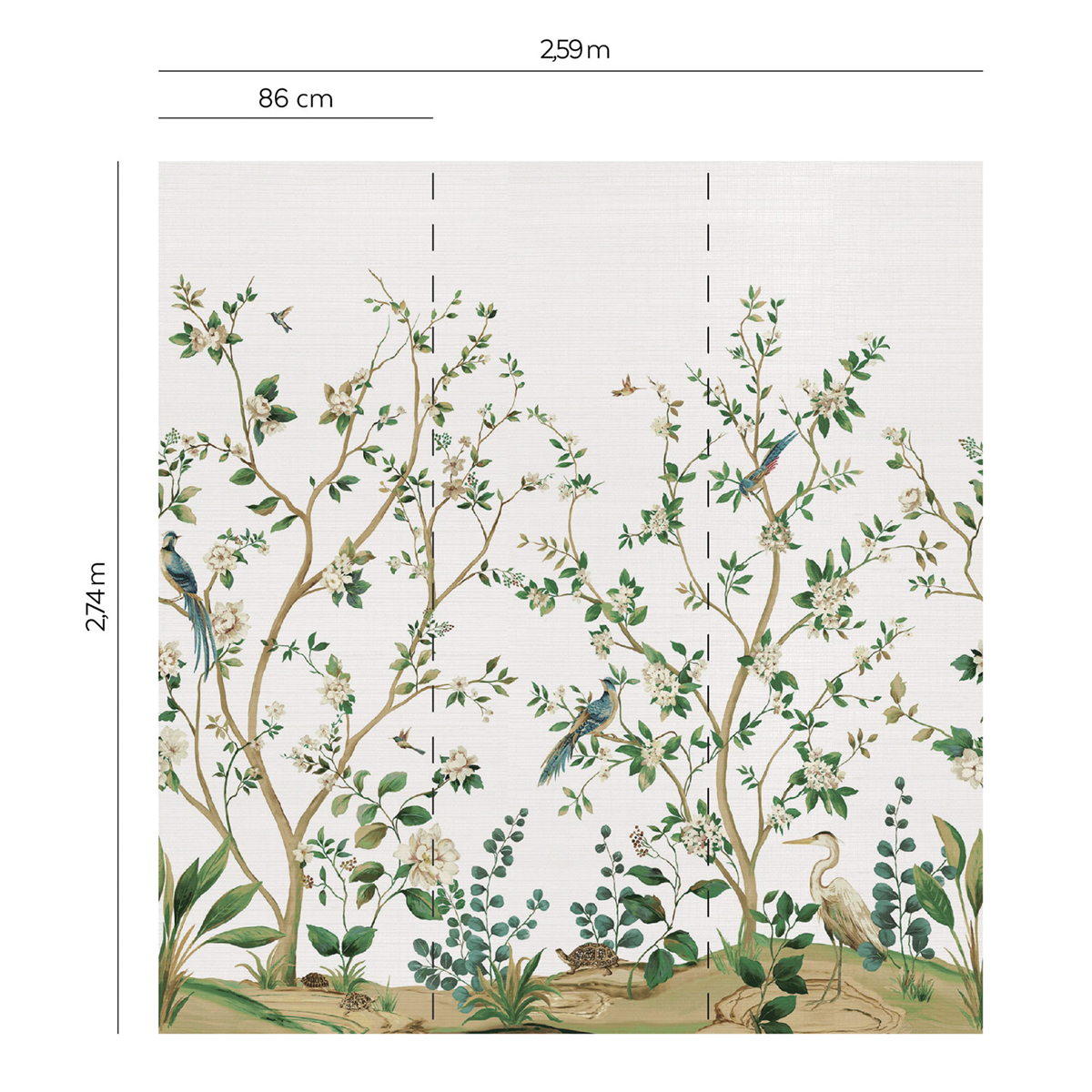 Papier peint panoramique Héron Botanique Grasscloth argenté - Daisy Bennett d'Initiales AMBR | Réf. INI-DB31108M