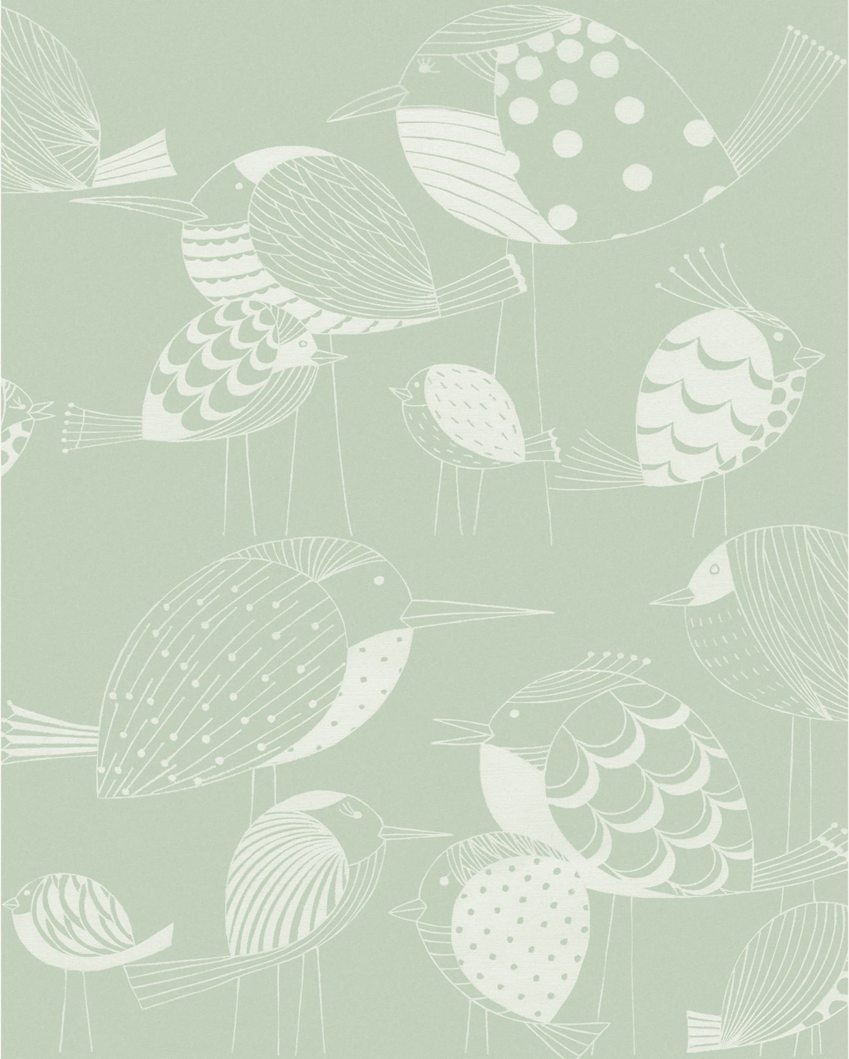 Papier peint panoramique Oiseaux Naive Birds vert d'eau - Seasons de Komar