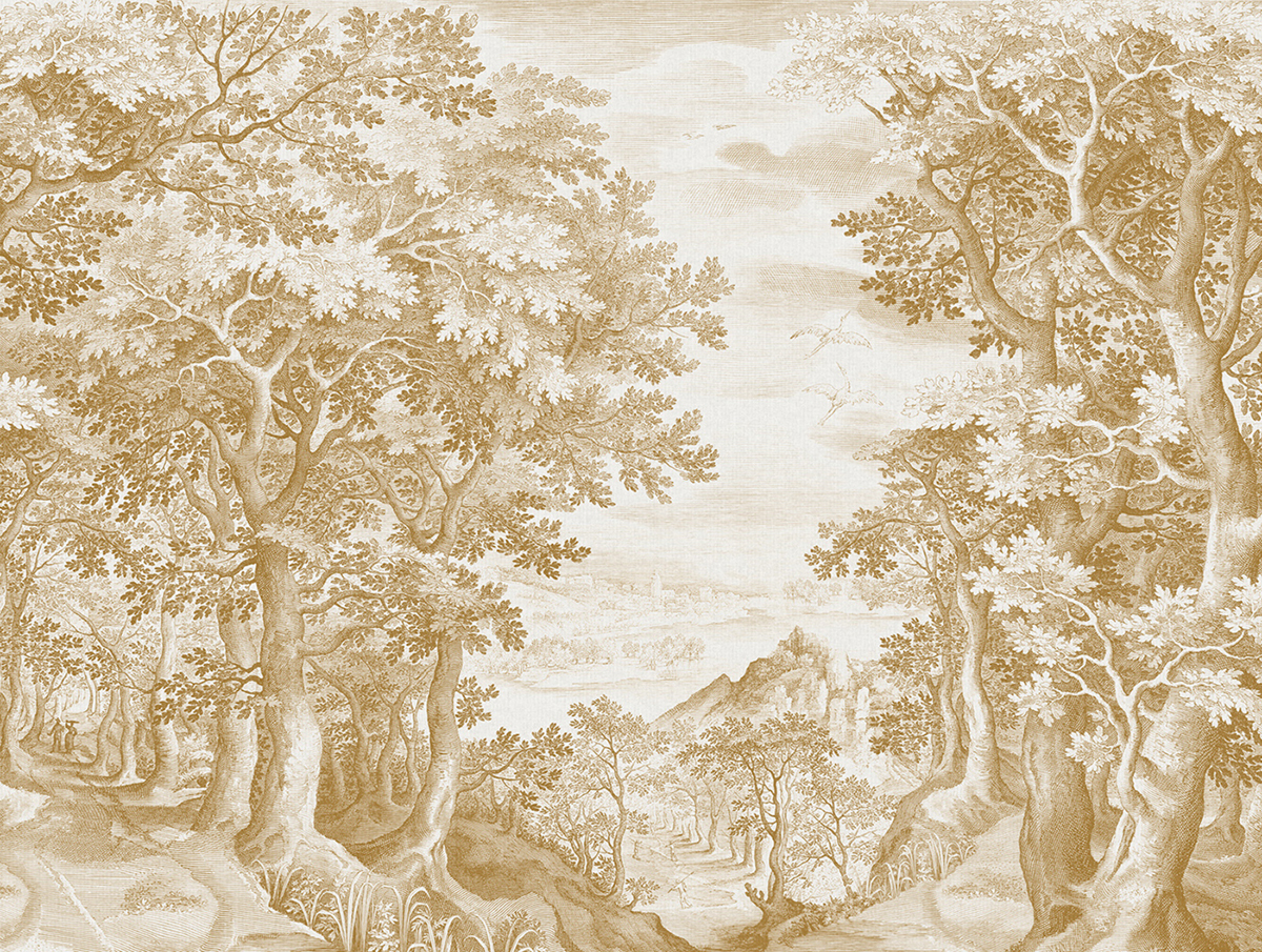 Papier peint panoramique Paysage Vintage Lorelei ocre - Panorama 2 de Lutèce | Réf. LTC-PAN1614C