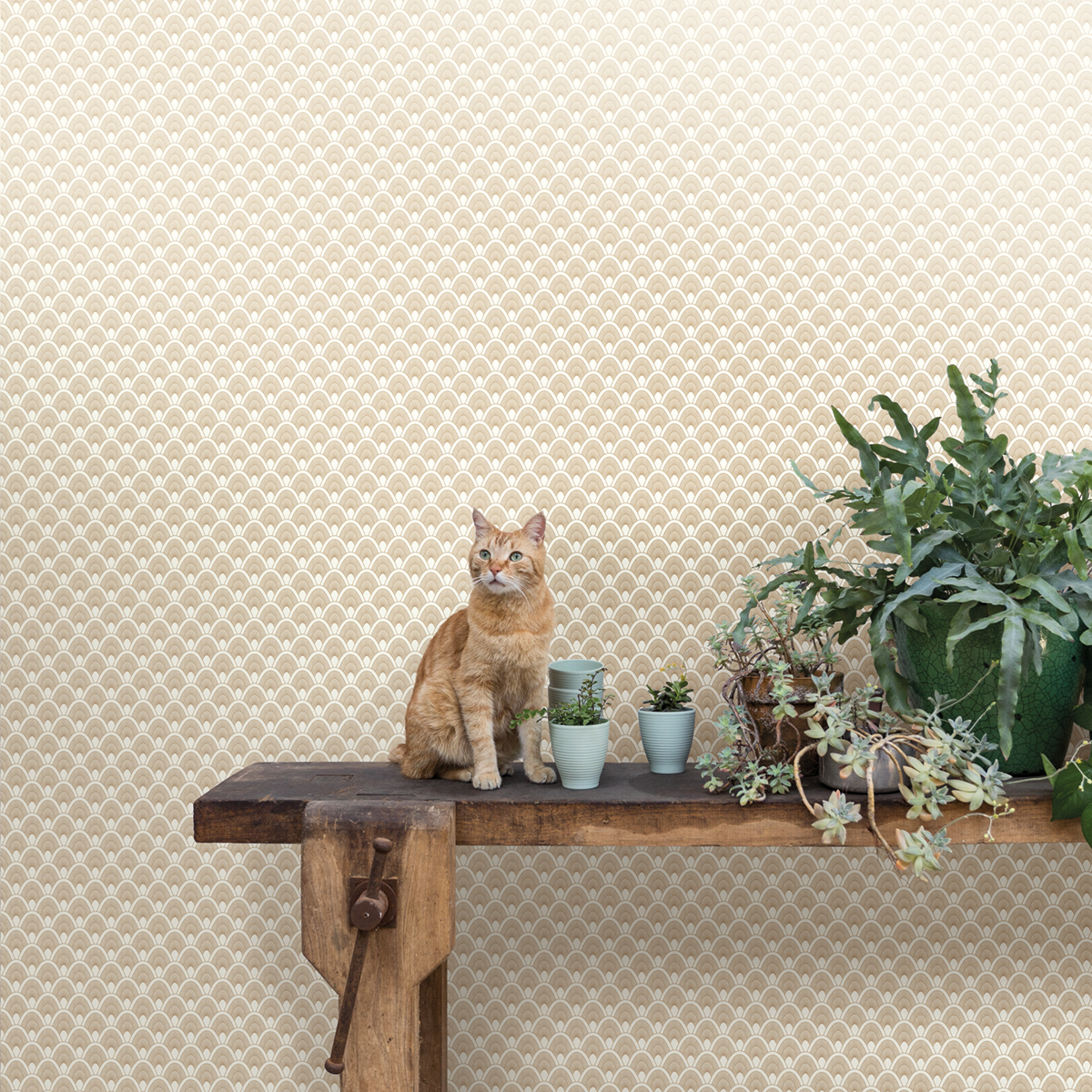 Papier peint graphique Art Déco Mayotte blanc/doré - L'odyssée de Casélio | Réf. OYS101450110