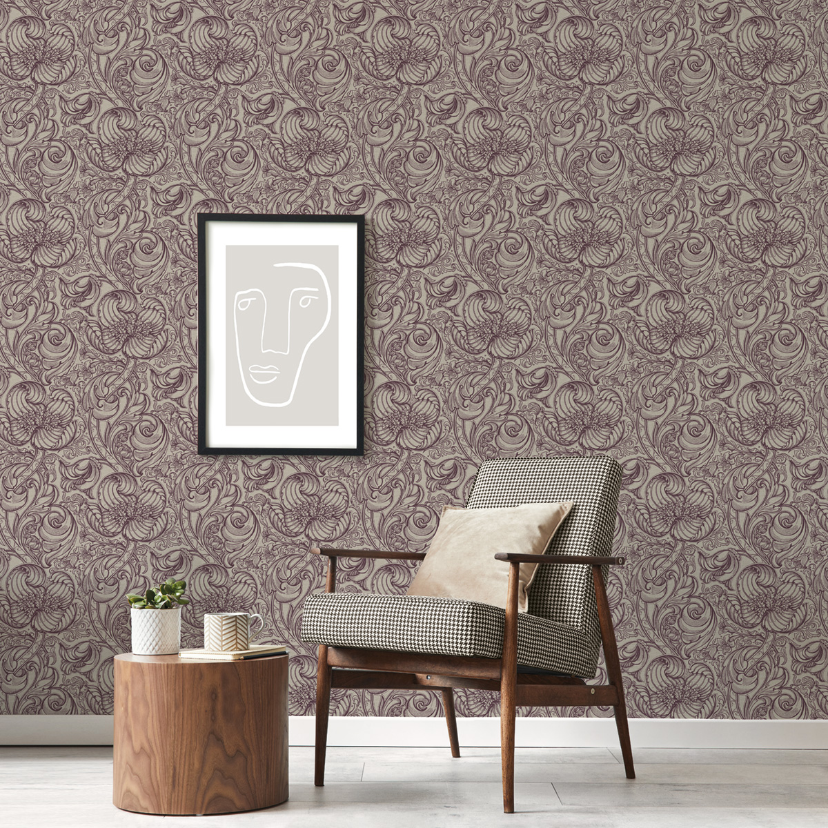 Papier peint Entrelacs Tulipe Lys prune - The Wall Llewelyn-Bowen de Lutèce | Réf. LTC-LB25115