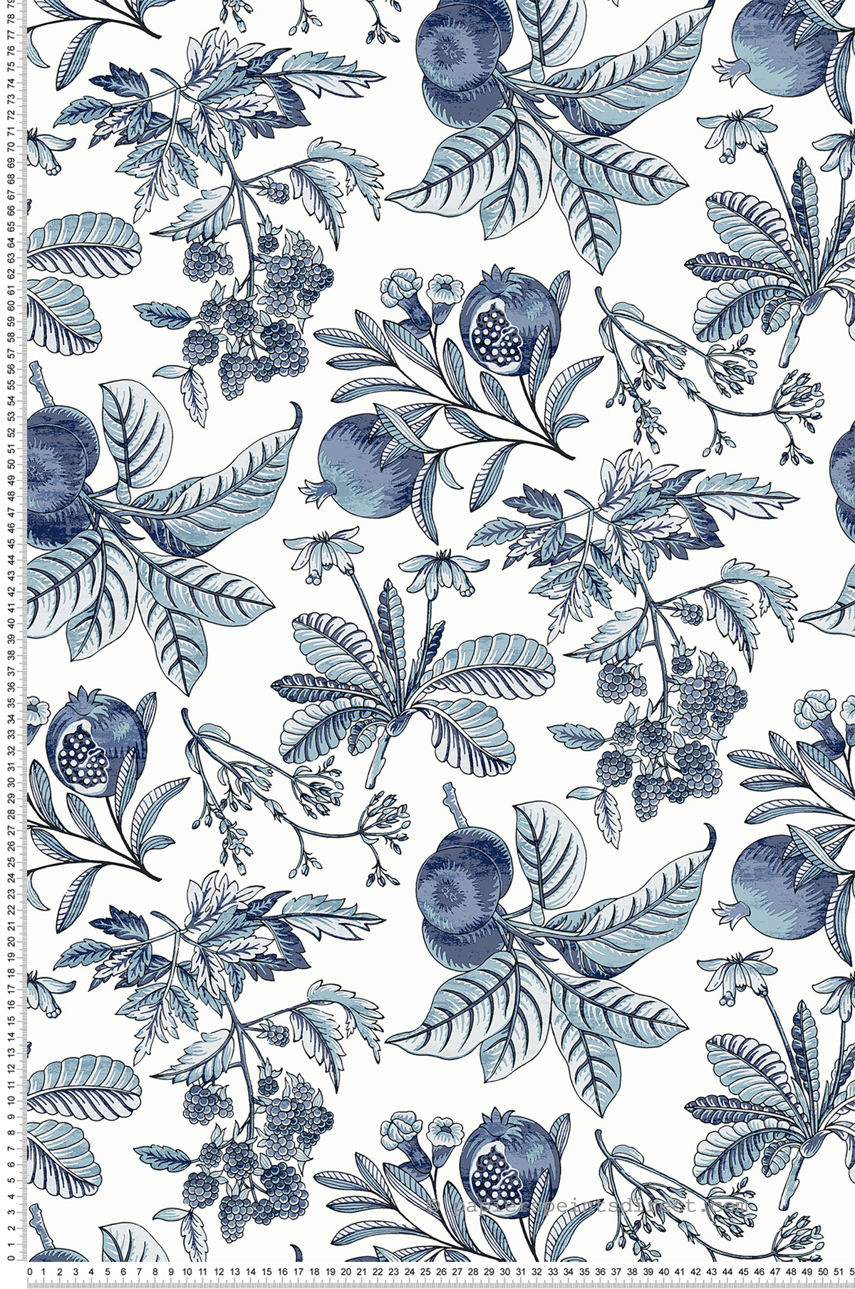 Papier peint Pomme Grenade Cecilia bleu - Delicatesse de Lutèce | Réf. LTC-FD26811