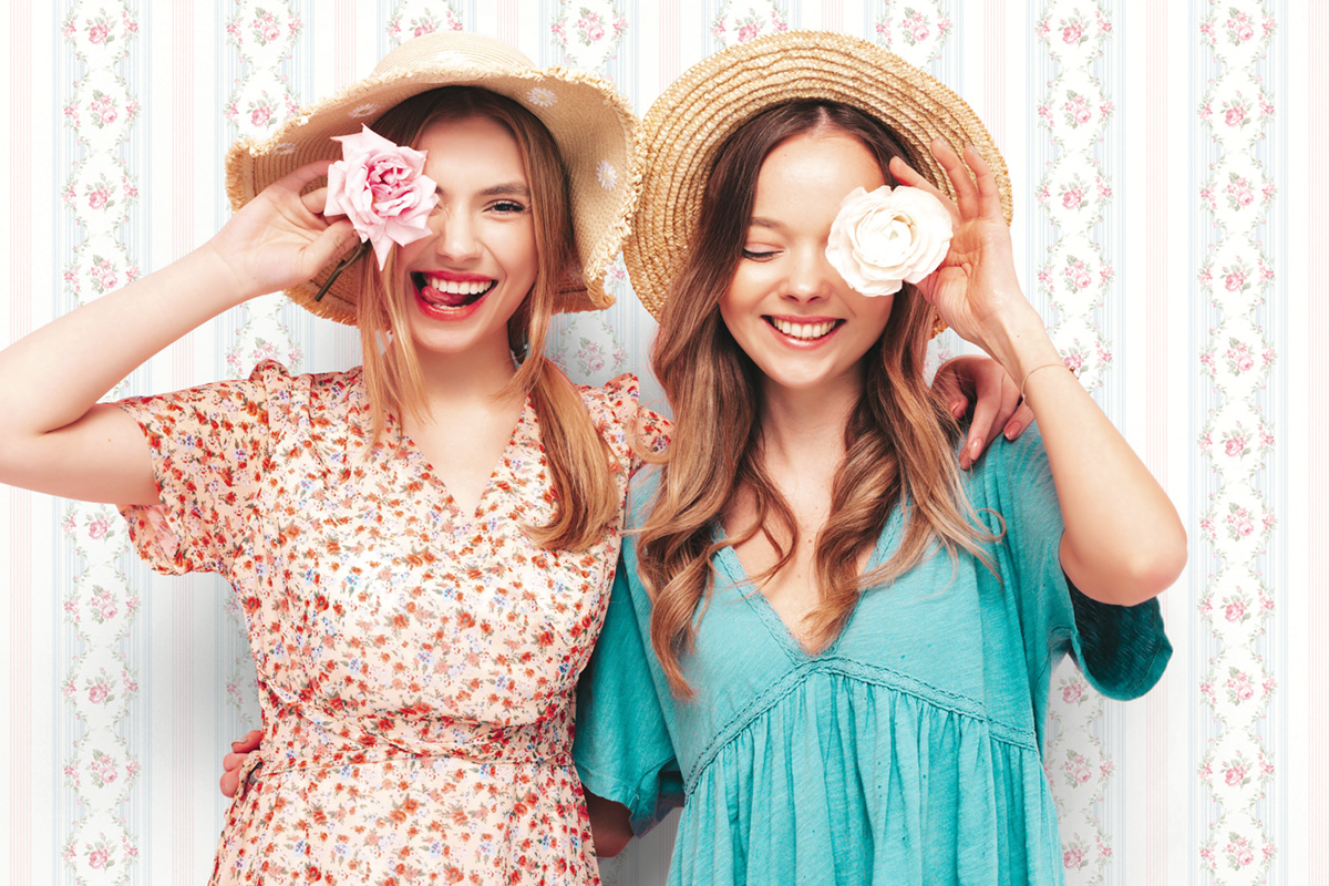 Papier peint Rayures Classique Fleuries rose bleu - Alice et Rose de Lutèce | Réf. LTC-VI80501