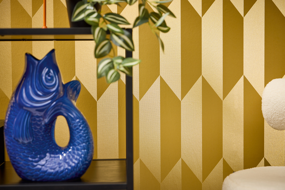 Papier peint Damier Graphique Groove doré - Cosmoliving d'A.S. Création AMB1 | Réf. AS-790866