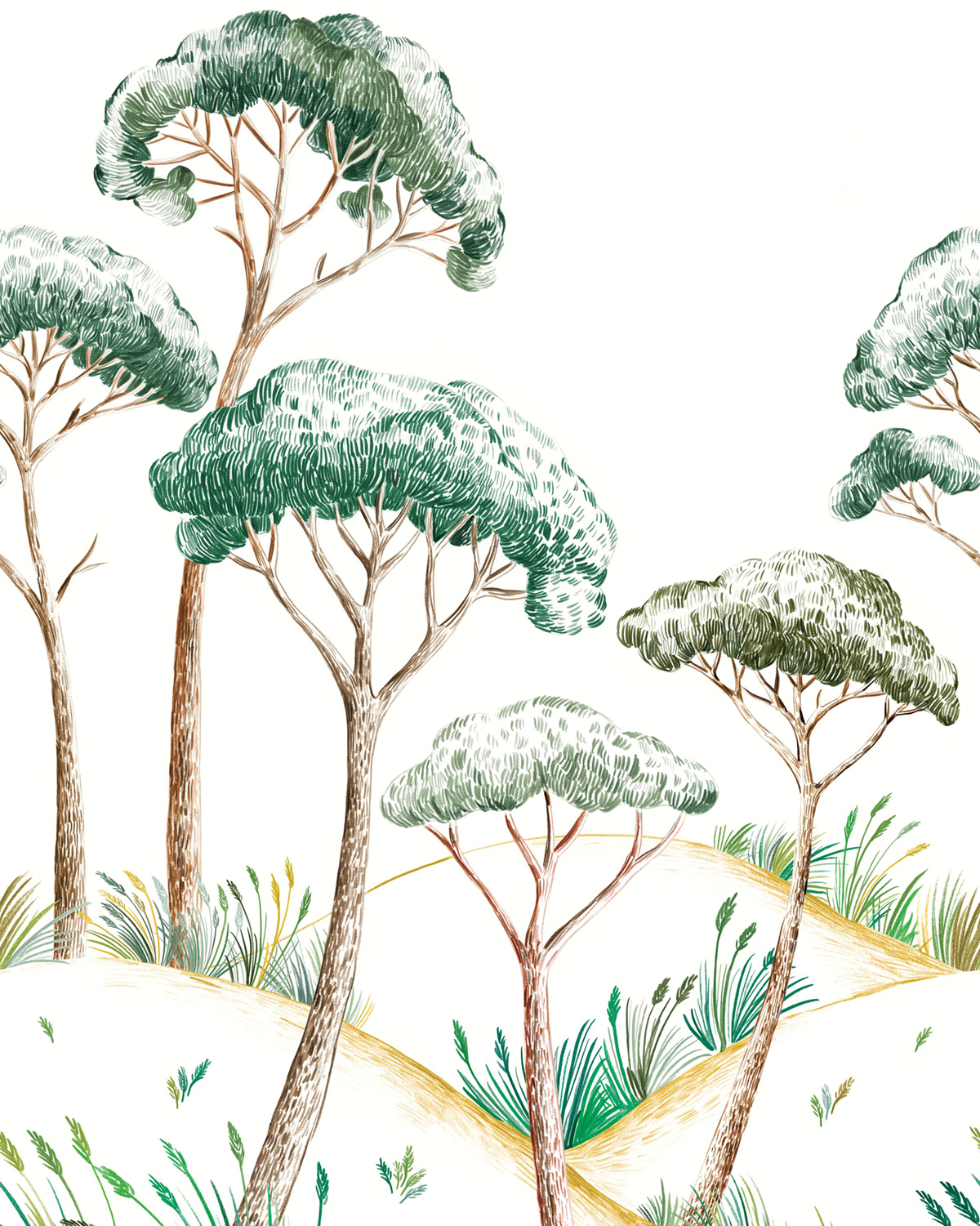 Papier peint panoramique Paysage Pinea vert S 200X250 - Azur de Casélio | Réf. AZU105497005