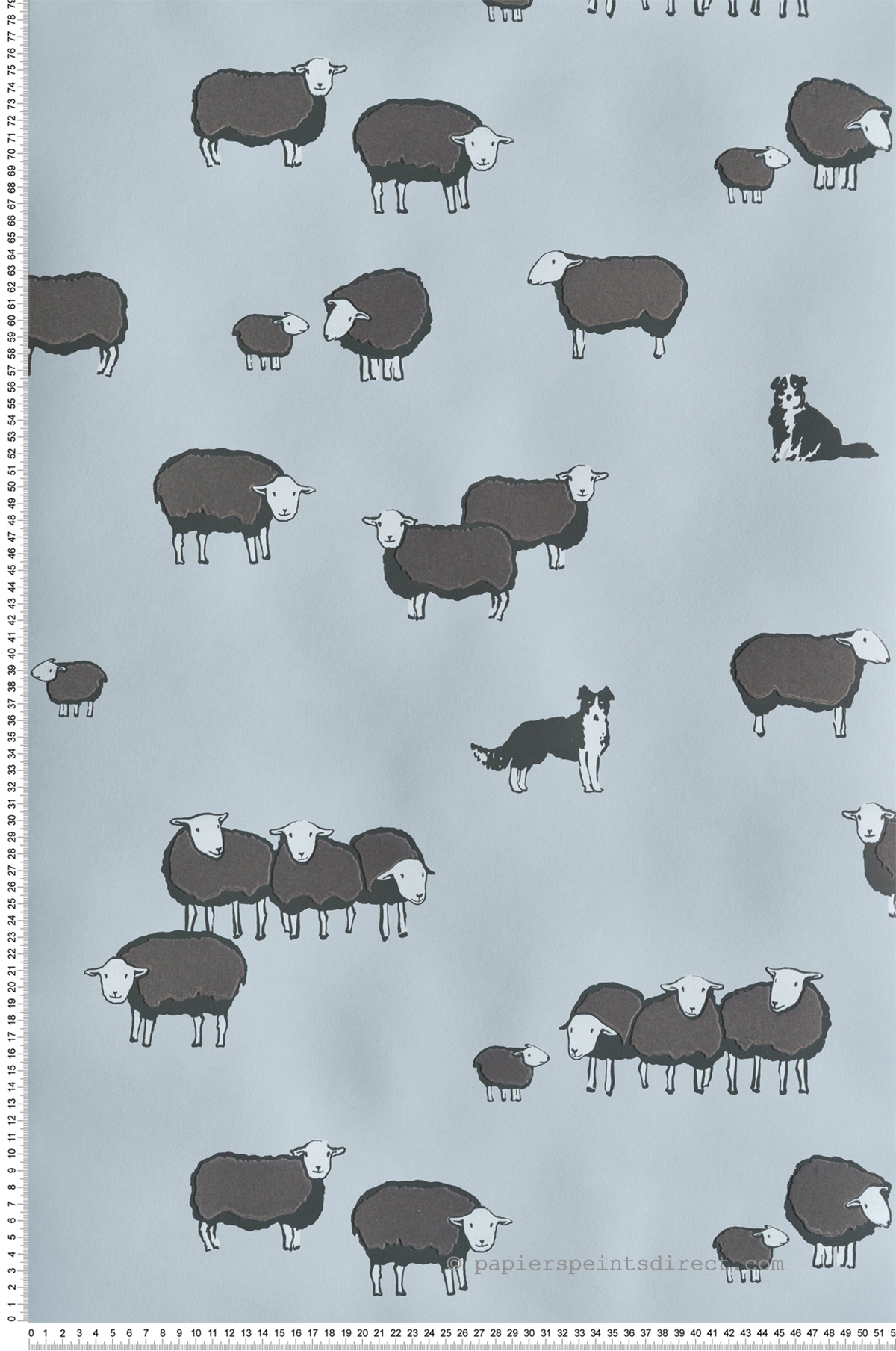 Papier peint Mouton Nip et Lassie Celestial Blue - Storybook Papers de Little Greene | Réf. 0231NICELES