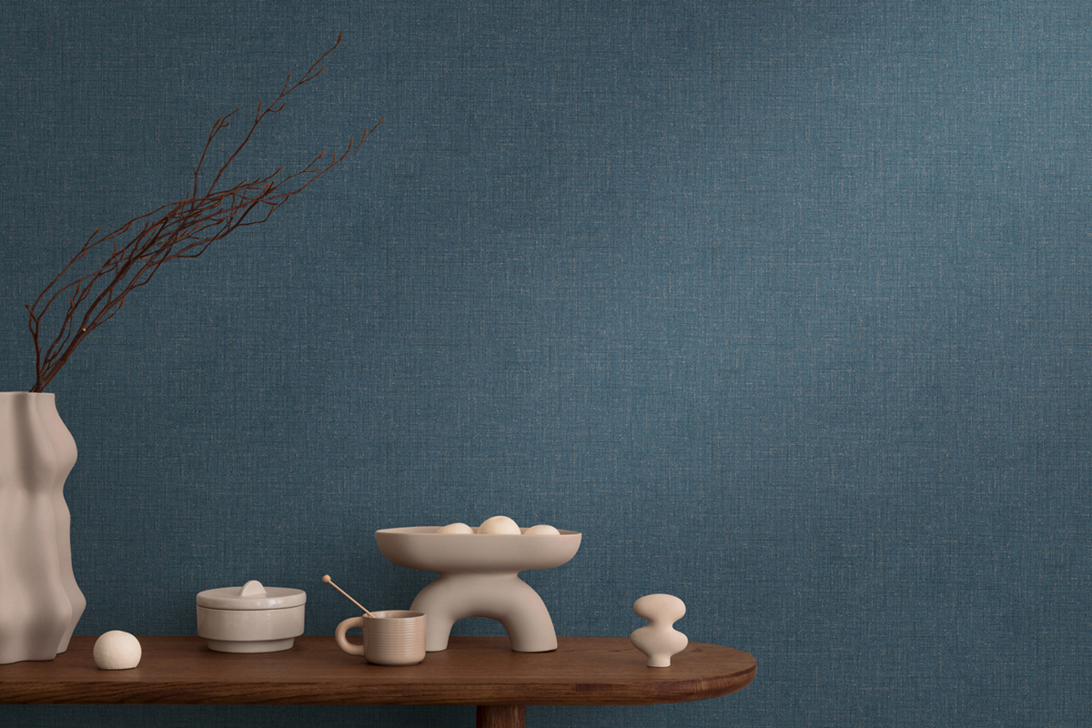 Papier peint Uni Tissage Métallisé bleu marine argenté - Cosmoliving d'A.S. Création | Réf. AS-790674