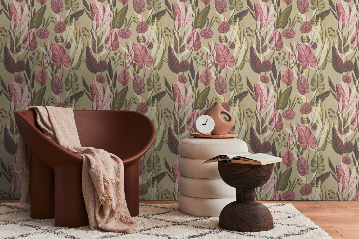 Papier peint Palmes Exotiques vert amande prune - Anna D'Andrea d'A.S. Création | Réf. AS-782192