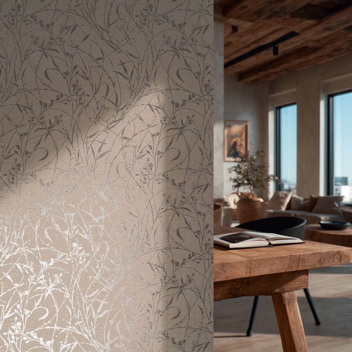 Papier peint Botanique Feuillage taupe argenté - Vibes & Styles d'A.S. Création AMB4| Réf. AS-790043