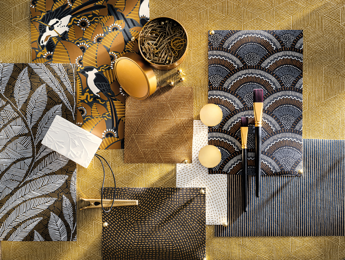 Papier peint Géométrique Josef tabac - Printemps Viennois de Casamance | Réf. CAS-74812156