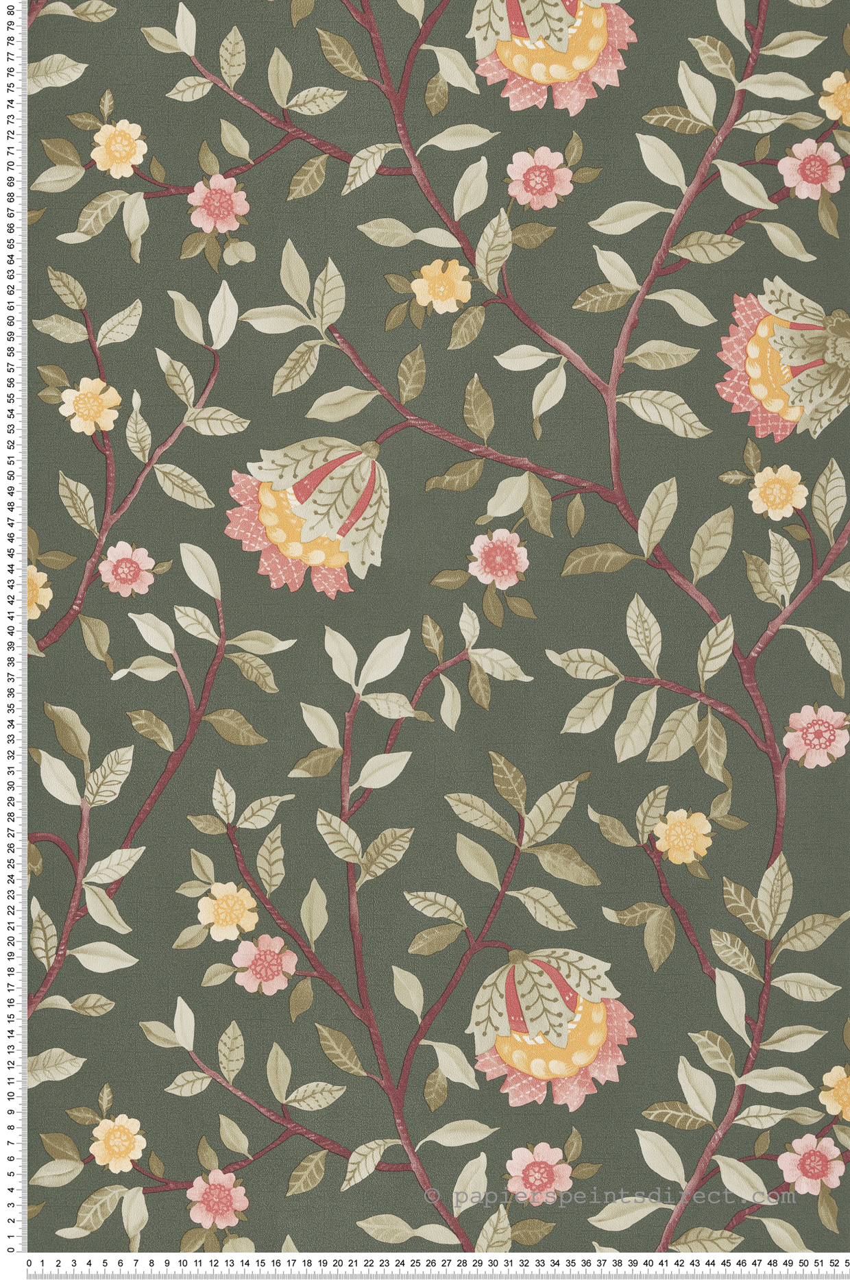 Papier Peint Vintage Floral vert foncé rose - Botanique d'Ugépa | Réf. UGP-B19914