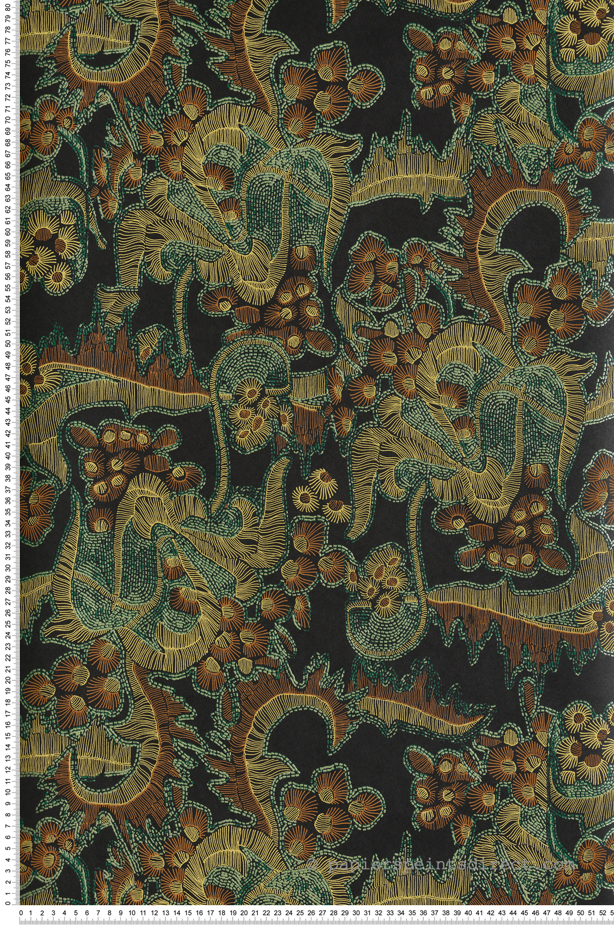 Papier peint Broderie Japonaise Kimora jaune noir métallisé - Kimono de Masureel | Réf. MAS-KIM204