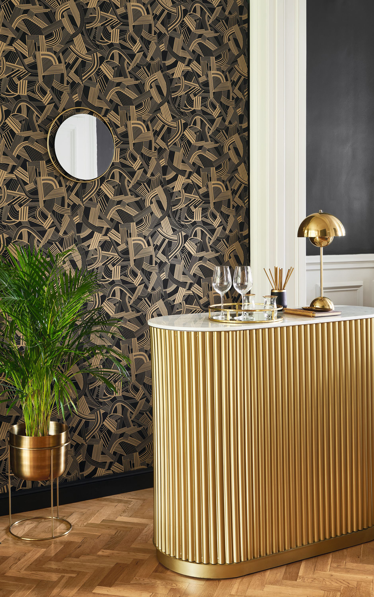 Papier peint Graphique Music Hall noir doré - Twenties de Casadéco | Réf. TWNT88699229