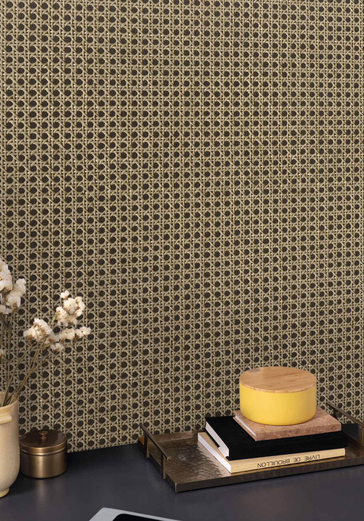 Papier peint Cannage Rotin Tissé noir - Matières de Casélio | Réf. MMT106029014