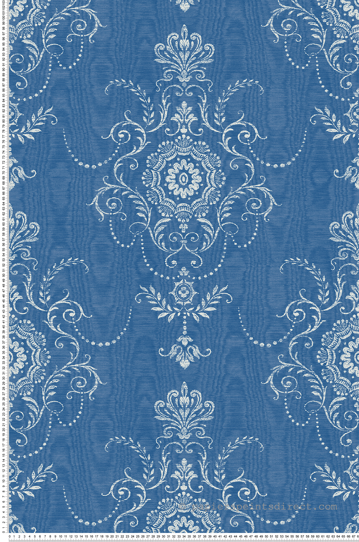 Papier peint Médaillon Colette Effet Moiré bleu indigo - French Country d'Initiales | Réf. INI-FC60312