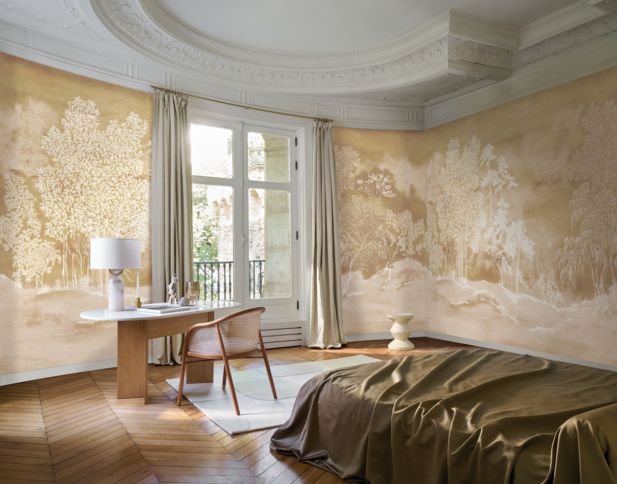 Papier peint panoramique Jardin Japonais Koraku beige doré - Panoramas 4 de Casamance | Réf. CAS-76720100