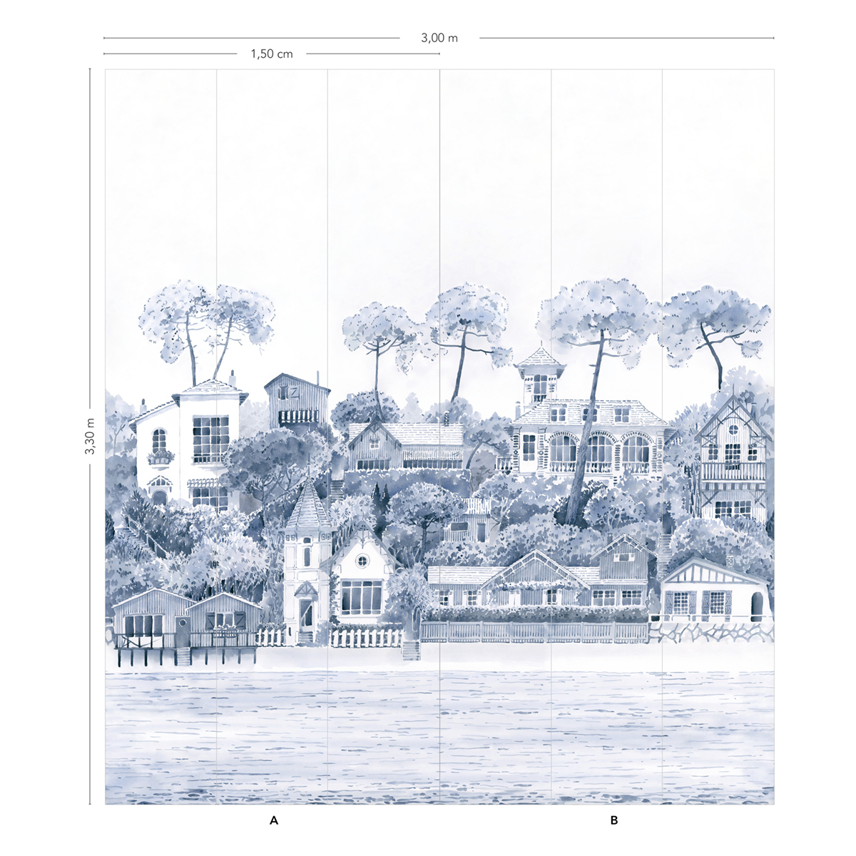 Papier peint panoramique Front De Mer Bleu A+B - 1/2/3/4/5/6 - Isidore Leroy
