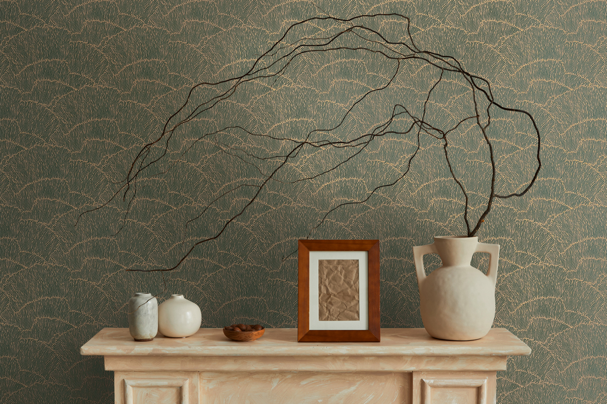 Papier peint Feuilles Abstraites Métallisées vert forêt doré - Arcade d'Architects Paper AMB3 | Réf. 39174-2
