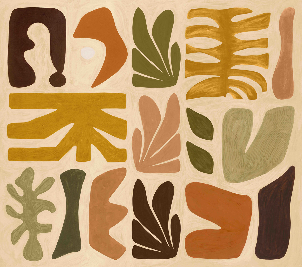 Papier peint panoramique Graphique Moderne Jorge beige kaki - Modernismo de Casamance | Réf. CAS-76863466