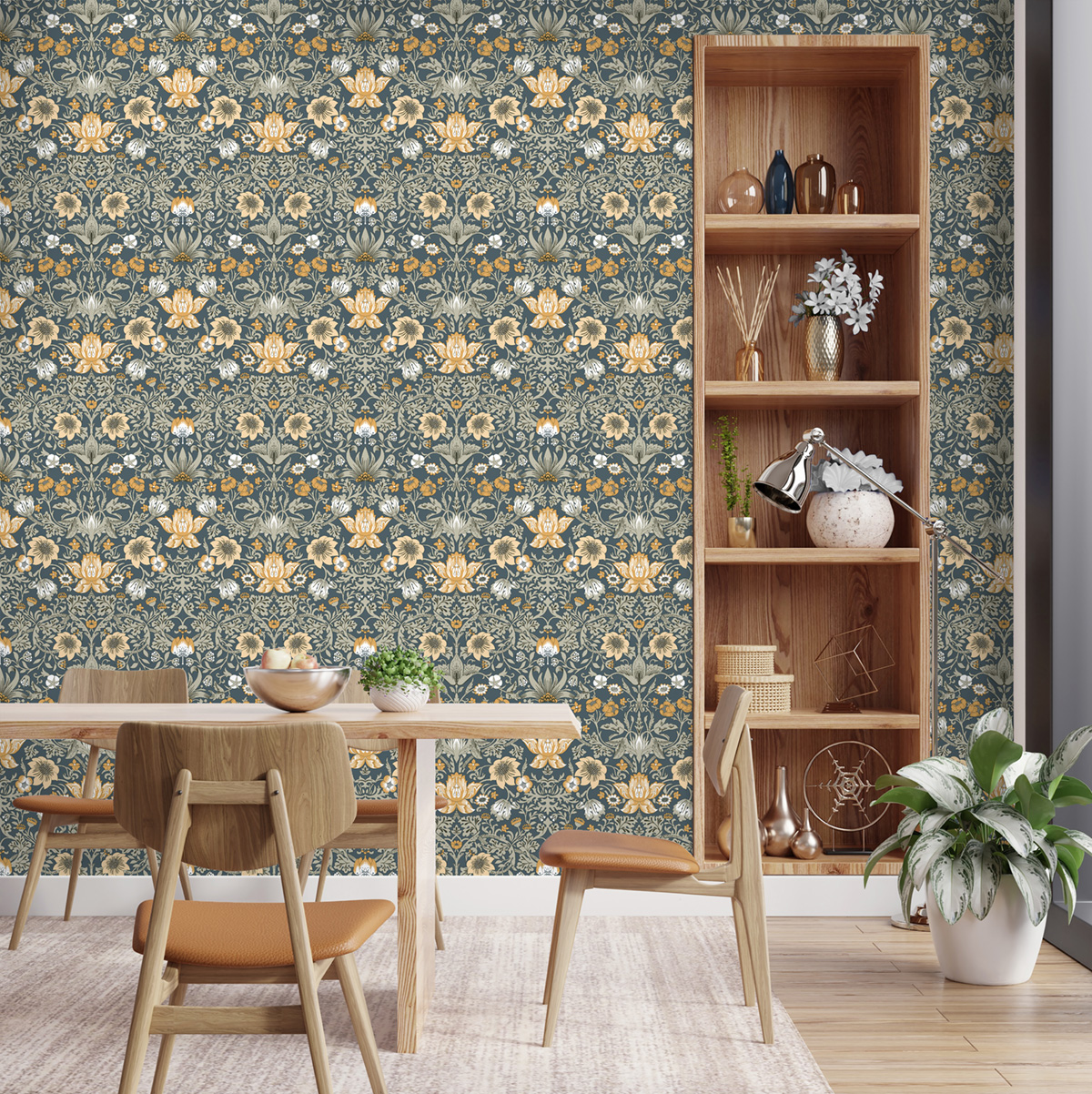 Papier peint Vintage Ornement Fleuri marine ocre - Les Essentiels de Lutèce | Réf. LTC-11250501