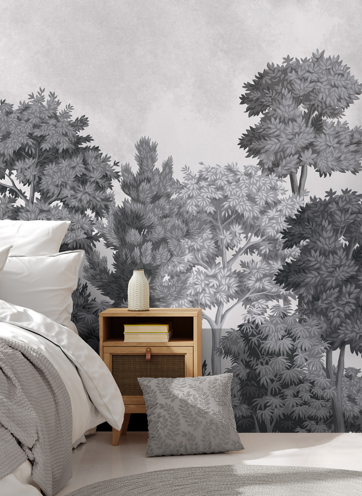 Papier peint panoramique Arbre Enfantin Delamere noir et blanc - Beaux Arts de Lutèce | Réf. LTC-MN50945