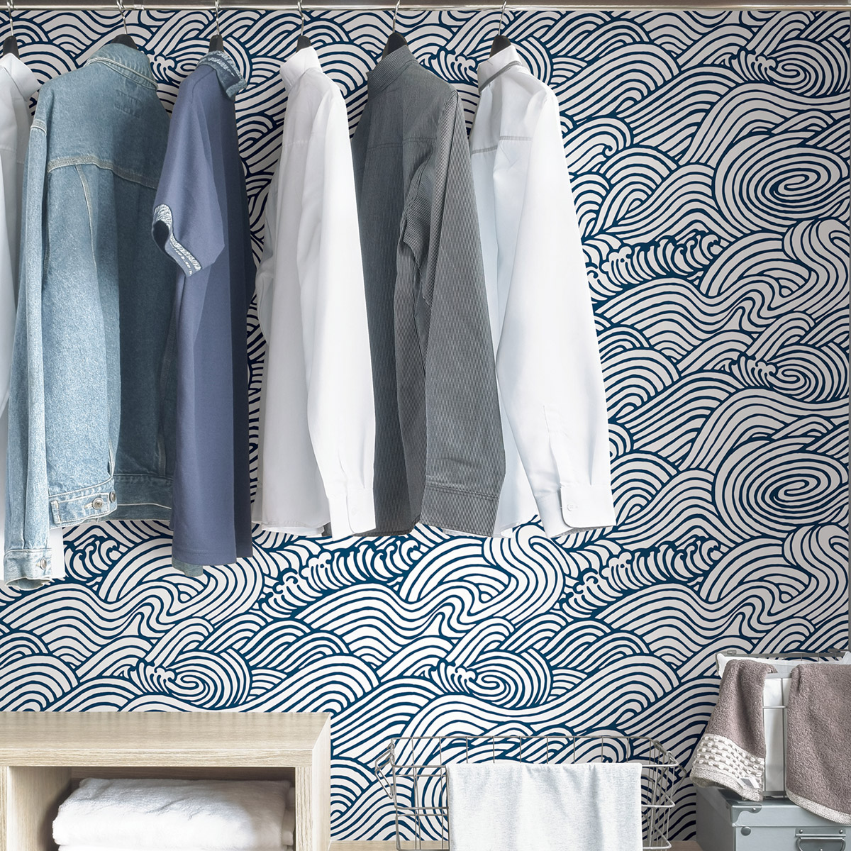 Papier peint adhésif Vague Flots bleu encre - Les Adhésifs de Lutèce | Réf. LTC-NUS3562