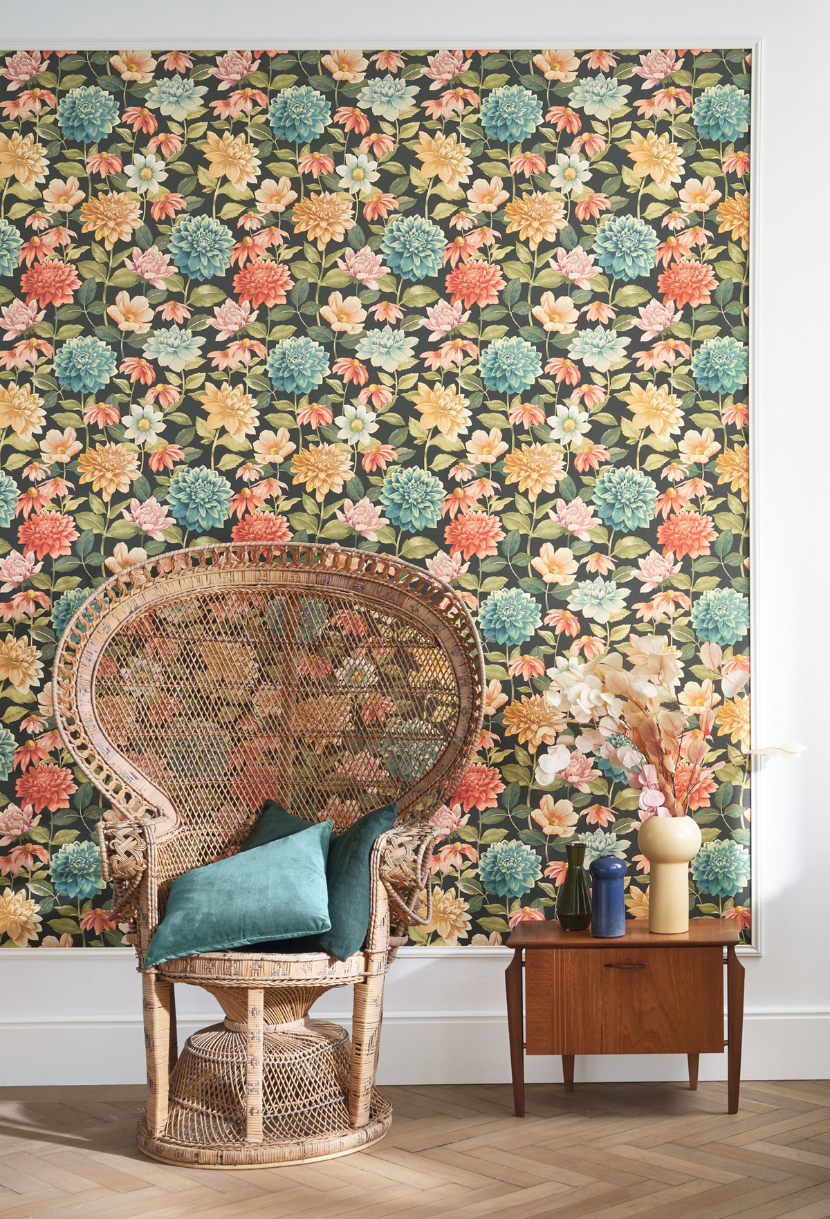 Papier peint Fleurs Dahlia Bouquet multicolore - Gardens de Casadéco AMB2 | Réf. GADN87669568