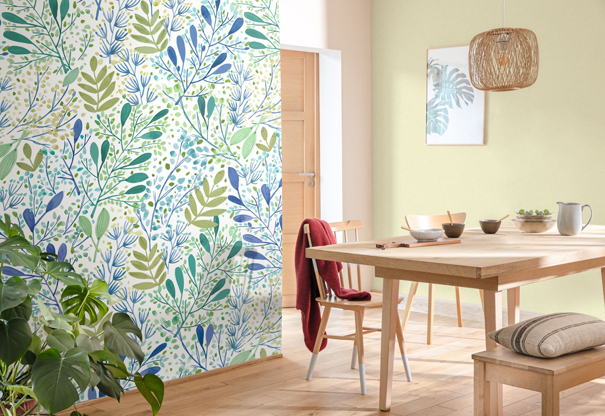 Papier peint panoramique Feuilles Wild Grass vert blanc S 200X250 - Pimp My Wall de Casélio | Réf. PMW104707005