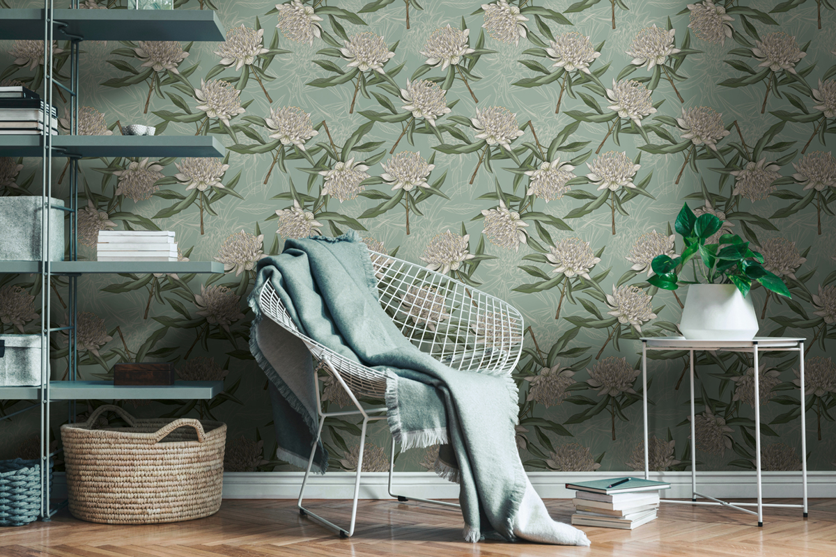 Papier peint Grande Fleur vert de gris - Drawn Into Nature de Livingwalls AMB2| Réf. 39432-2