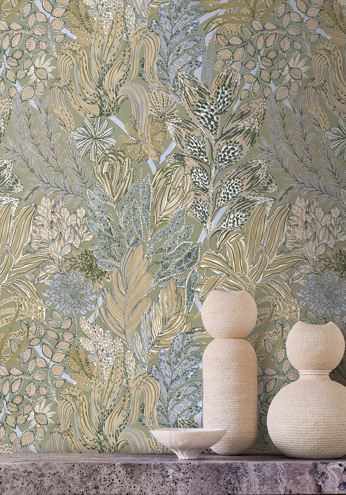 Papier peint Jungle Borromée vert parme - Jardin Félicia de Casamance | Réf. CAS-A74320834