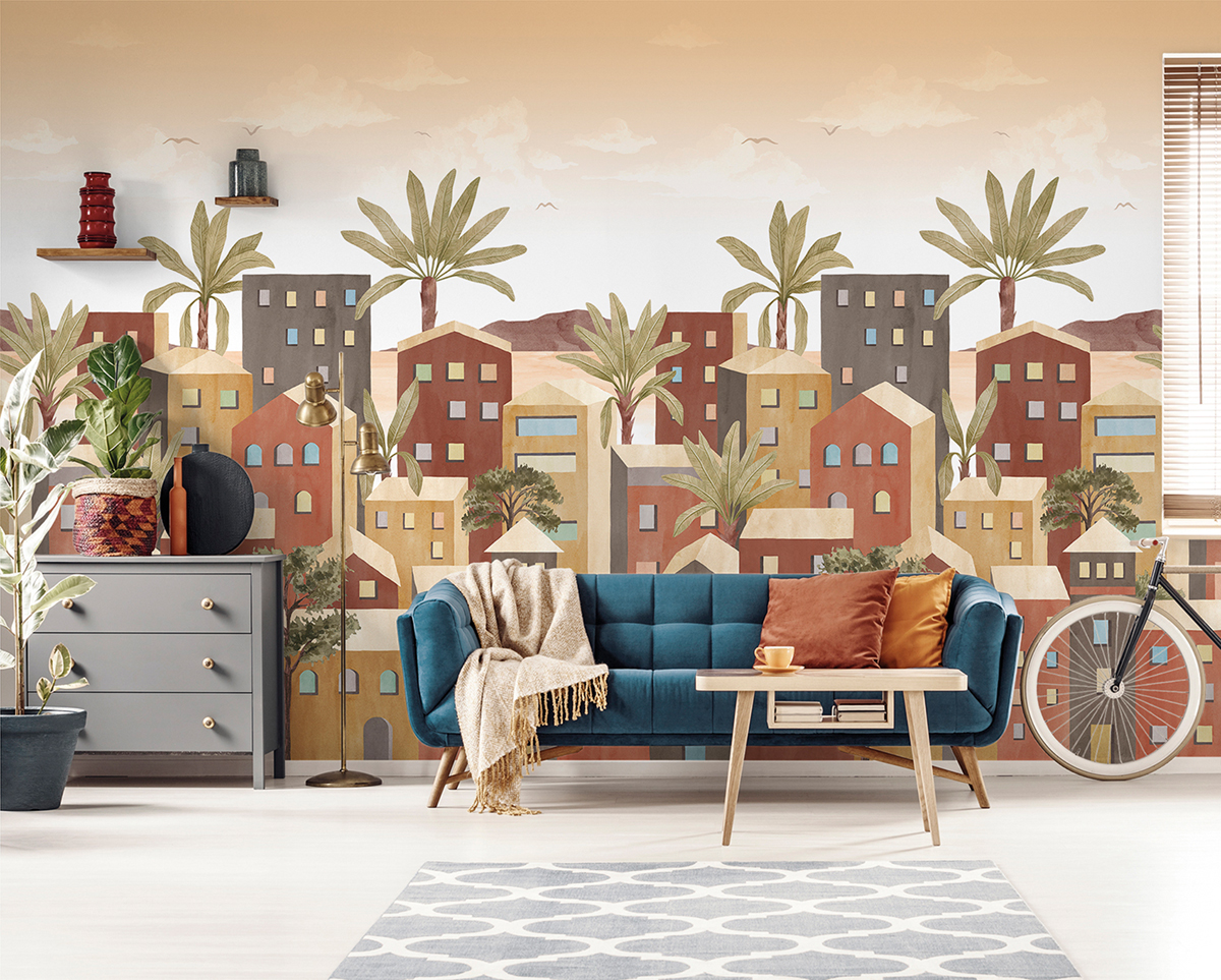 Papier peint panoramique Maison Vila terracotta - Panorama 2 de Lutèce | Réf. LTC-PAN1672C