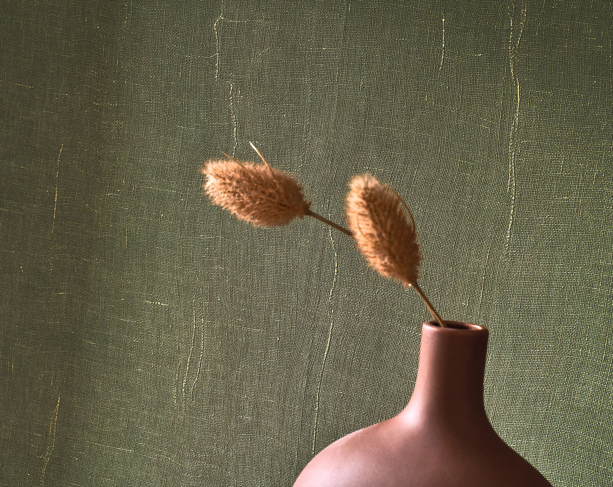 Papier peint Uni Etamine vert kaki doré - Etamine de Casadéco AMB2 | Réf. ETAM200257808