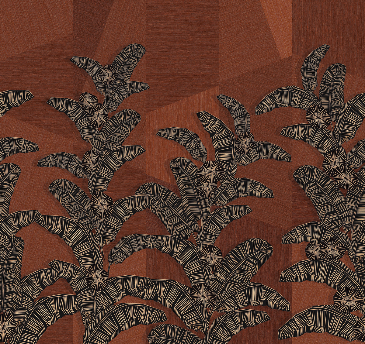 Papier peint panoramique Palme Graphique Yucatan brique - A, B et C H260 - Amani de Masureel | Réf. MAS-DGAMA203X-260