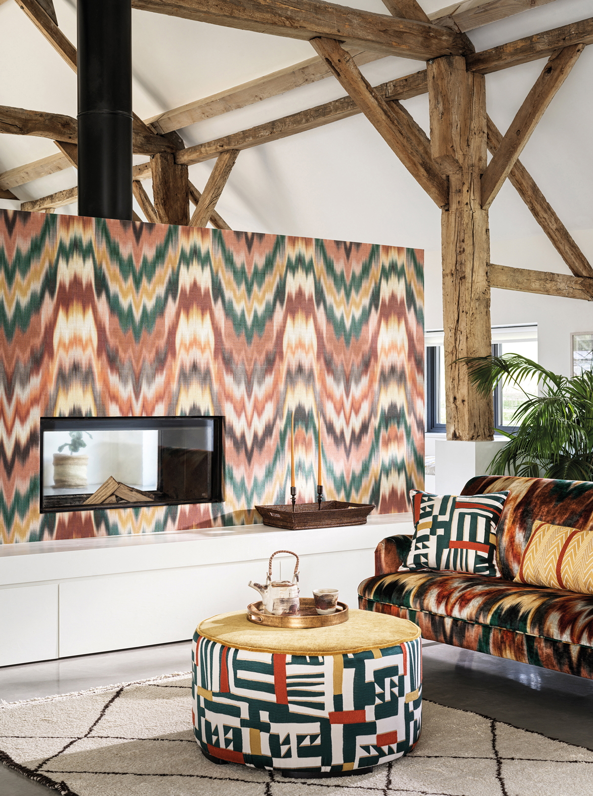 Papier peint Dégradré Ethnique Irisa Grasscloth terracotta vert - Irisa d'Osborne & Little | Réf. OSB-W7850-01