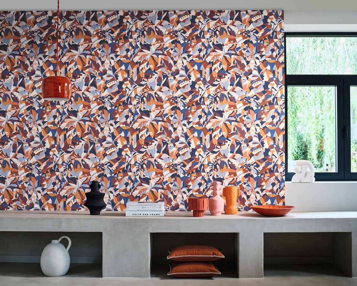 Papier peint Femme Abstrait Plongeon bleu orange - L'Ile aux Oiseaux de Casamance | Réf. CAS-75881018